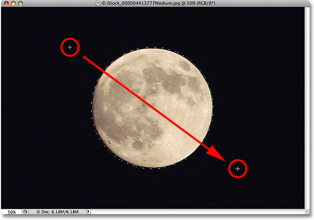 Drawing an elliptical selection around the moon. 