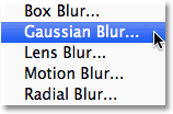 Selecting the Gaussian Blur filter in Photoshop. 