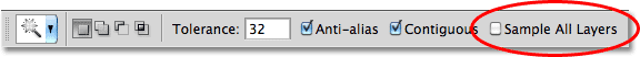 The Sample All Layers option for the Magic Wand. Image © 2010 Photoshop Essentials.com