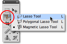 The three lasso tools in Photoshop. 