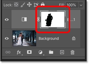 The selection outline has been converted to a layer mask for the Black & White adjustment layer