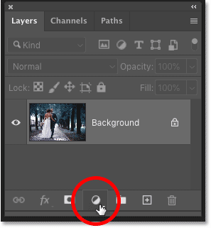 Clicking the New Fill or Adjustment Layer icon in Photoshop's Layers panel