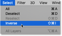 How to invert a selection using the Inverse command in Photoshop