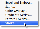 Selecting a Stroke layer style. 