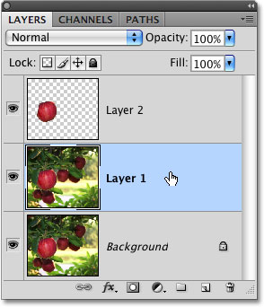 Clicking on a layer to select it in Photoshop. 