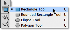 Selecting the Rectangle Tool in Photoshop. 