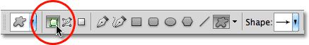 Selecting the Shape Layers option in the Options Bar in Photoshop. 