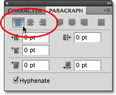 The text alignment options in the Paragraph panel in Photoshop. 