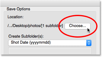 Choosing a location to store the images in the Photo Downloader.