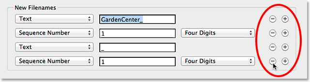 The plus and minus buttons for adding and removing rows. Image © 2014 Photoshop Essentials.com