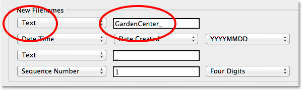 Adding some custom text to the beginning of the new file name. Image © 2014 Photoshop Essentials.com