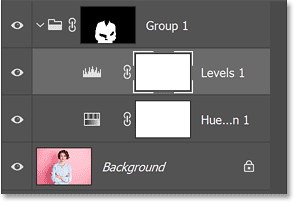 The Levels adjustment layer is added to the group.