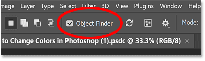 The Object Finder option for the Object Selection Tool.