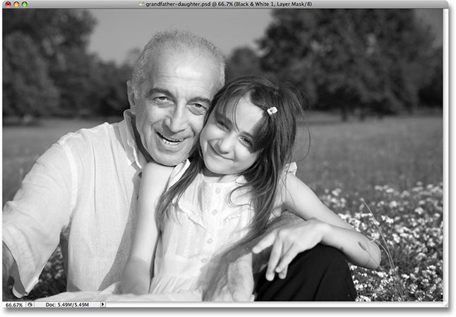 The final black and white image conversion with the Black & White adjustment in Photoshop CS3. Image © 2009 Photoshop Essentials.com.