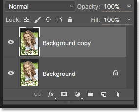 The Background copy layer appears above the original Background layer. Image © 2016 Photoshop Essentials.com