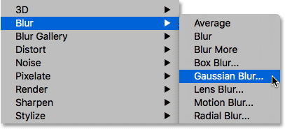 Selecting the Gaussian Blur filter. Image © 2016 Photoshop Essentials.com
