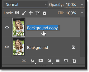 Double-clicking on the layer name. Image © 2016 Photoshop Essentials.com