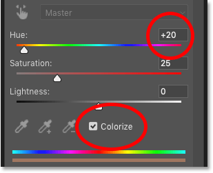 Turning on the Colorize option and choosing a hue