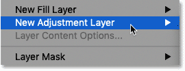 Where to find adjustment layers in Photoshop's Menu Bar