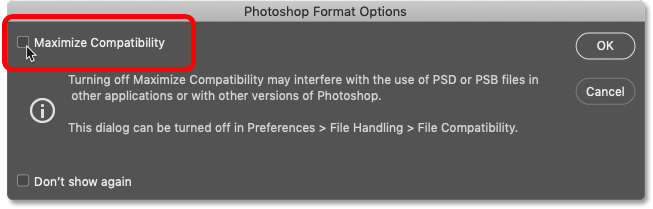 Unchecking the Maximize Compatibility option in Photoshop