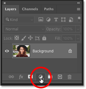 Clicking the New Fill or Adjustment Layer icon in Photoshop's Layers panel