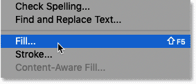 Selecting the Fill command in Photoshop