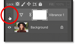 Turning the adjustment layer on in Photoshop's Layers panel