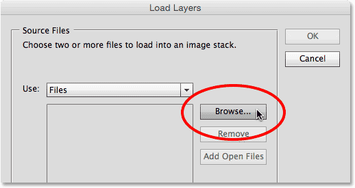 Clicking the Browse button in the Load Layers dialog box. 