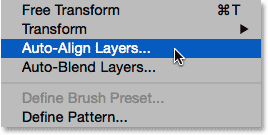 Choosing the Auto-Align Layers command from under the Edit menu. 