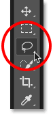 تحديد أداة Lasso من شريط الأدوات في Photoshop.