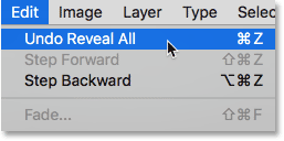 Choosing the Undo Reveal All command from under the Edit menu.