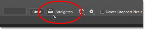 Selecting the Straighten Tool from the Options Bar. 