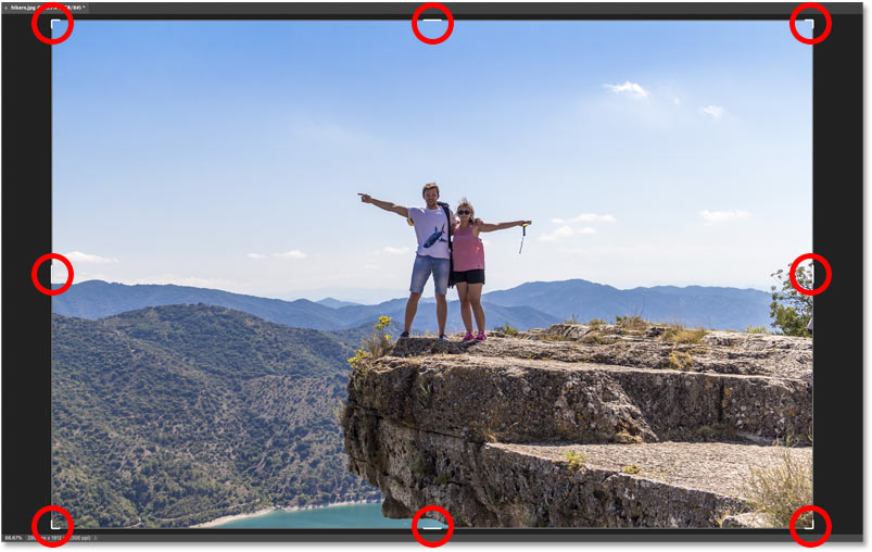 The handles around the crop border in Photoshop