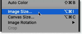 Opening the Image Size command to check to crop size in Photoshop