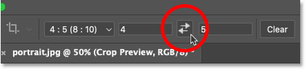 Swapping the crop aspect ratio from Landscape to Portrait