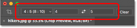 The preset aspect ratio is entered into the settings