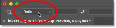 Opening the Aspect Ratio menu for the Crop Tool in the Options Bar