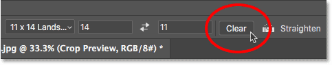 Clearing the Crop Tool aspect ratio settings in Photoshop