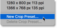 Choosing the New Crop Preset option for the Crop Tool in Photoshop