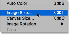 Opening the Image Size command to check to crop size in Photoshop