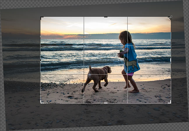 Manually resizing the crop border after straightening the image in Photoshop