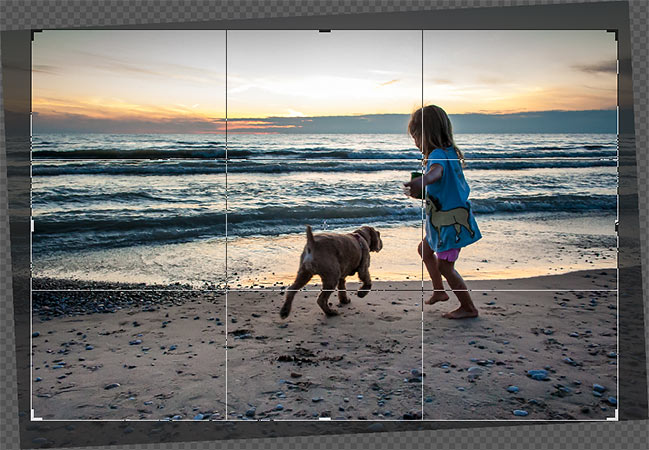 Photoshop straightens the image and resizes the crop border