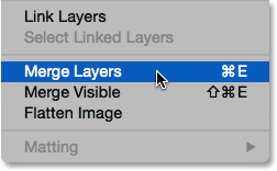 Selecting the Merge Layers command from under the Layer menu. 