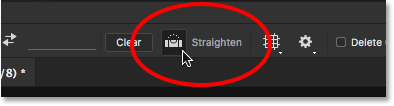 Selecting the Straighten Tool in the Options Bar. Image © 2016 Steve Patterson, Photoshop Essentials.com