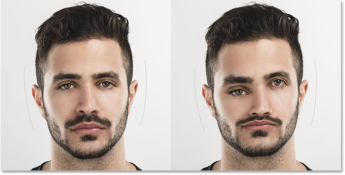 A before and after comparison of the Face Tool. 