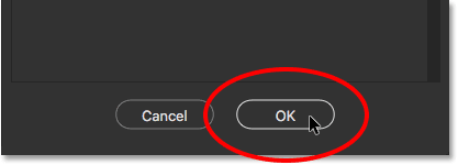 The OK button in the Liquify filter. 