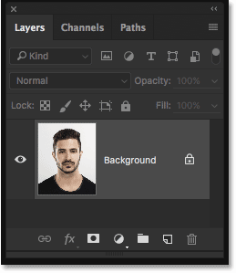 The Layers panel showing the photo on the Background layer. Image © 2016 Steve Patterson, Photoshop Essentials.com