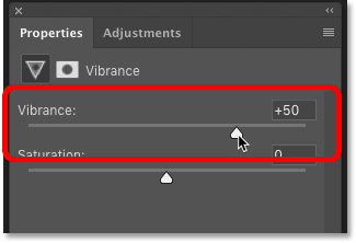 Increasing the Vibrance value in Photoshop's Properties panel