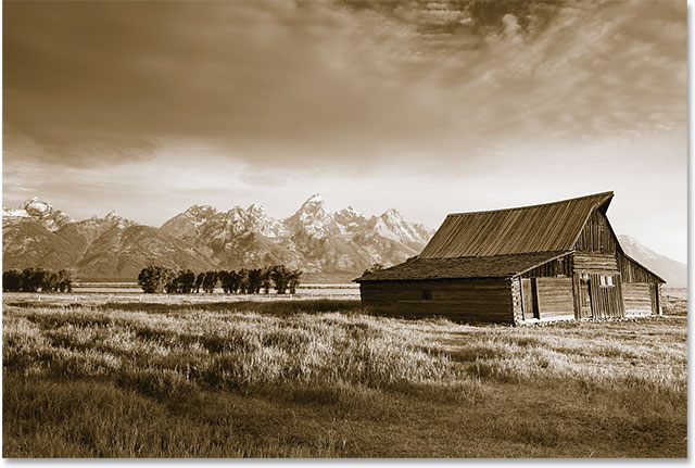 het sepia-tooneffect na het slepen van de Balansschuif naar links.