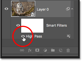 Toggling the image sharpenin effect on and off using the High Pass filter visibility icon